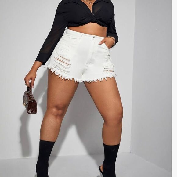 GAGELE White Denim Shorts High Waisted Stretch Jean Shorts Size 22 NWT Brand new - Picture 2 of 8